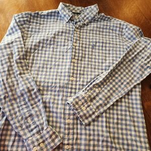 Johnnie O Hangin Out LS Button Down Blue Gingham Shirt Mens Large Lightweight
